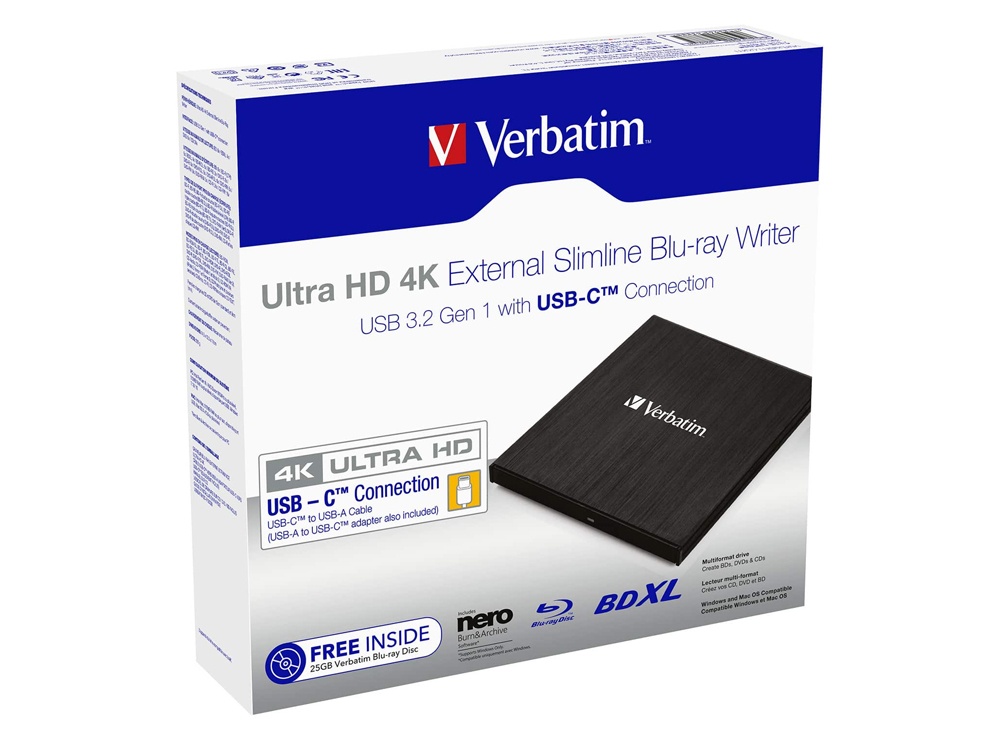 Verbatim Ultra HD 4K External Slimline Bluray Writer Buy Now SKU 43888