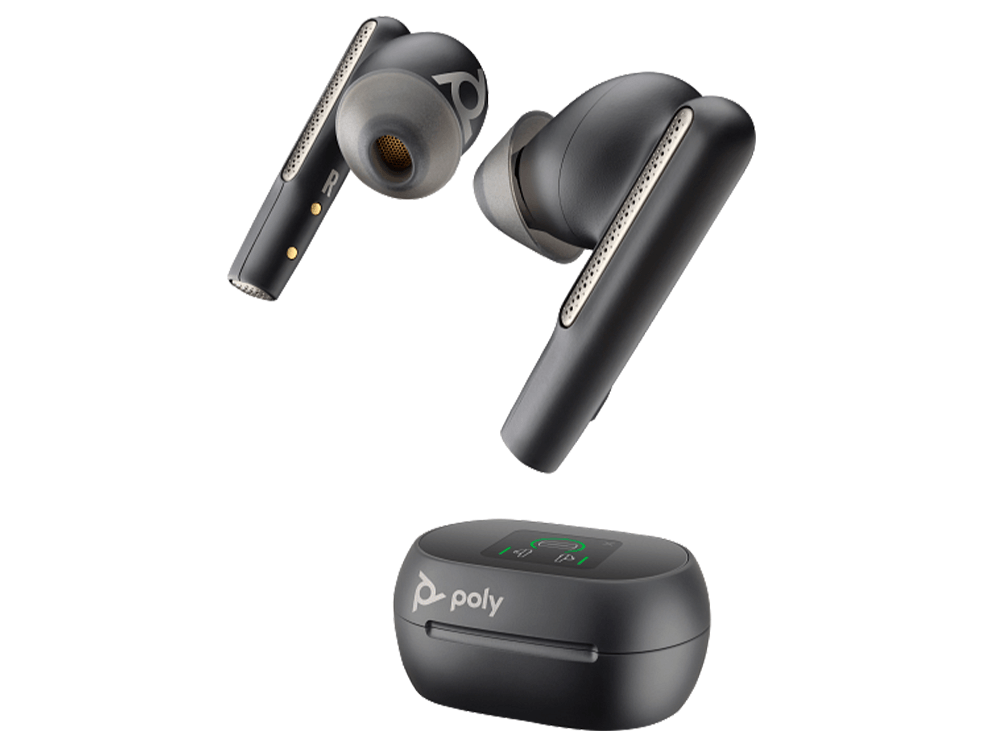 HP Poly Voyager Free 60+ UC Earbuds + USB-C Adapter +Touchscreen Charge Case - Black