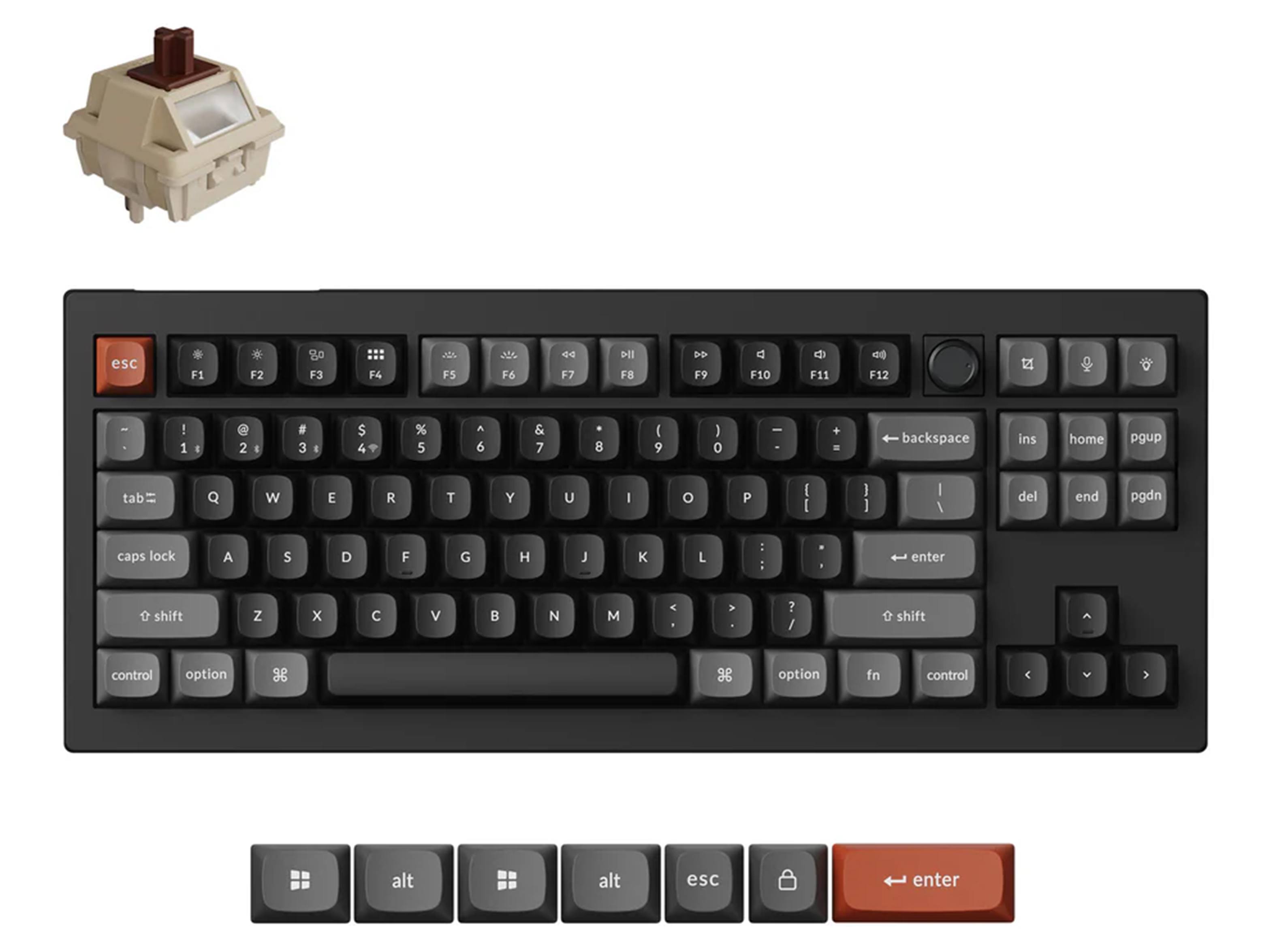 Keychron V3 Ultra 8K RGB Brown Silk POM Switch Wireless Mechanical Keyboard - Black