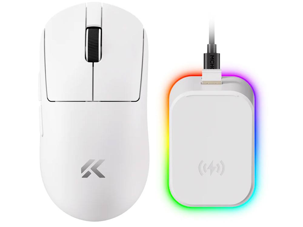 MCHOSE A7 V2 Ultra+ PAW3950 TI 59g 8K Wireless Gaming Mouse with Magnetic Dock - White