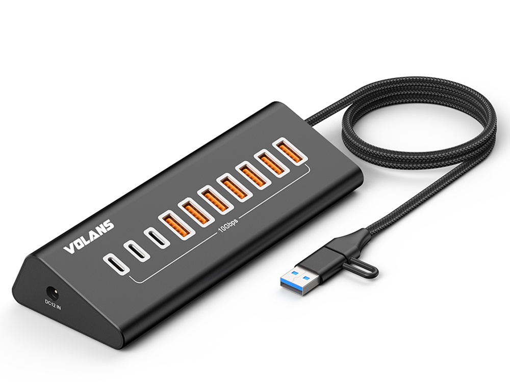 VOLANS VL-HB10C 10-Port USB 3.2 Gen 2 Aluminum Hub (7x USB-A, 3x USB-C)