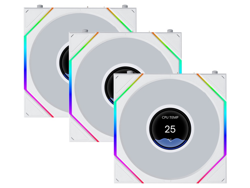 Lian Li UNI FAN TL LCD FLEX Wireless 120mm 2.4GHz ARGB Case Fan - White (3-Pack)