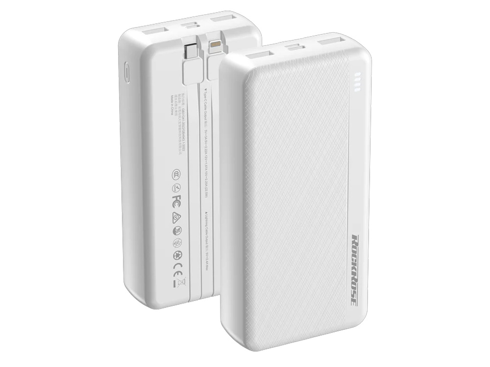Rockrose PowerLink 20 Nova 20000mAh 20W PD & 22.5W Quick Charge Power Bank - White