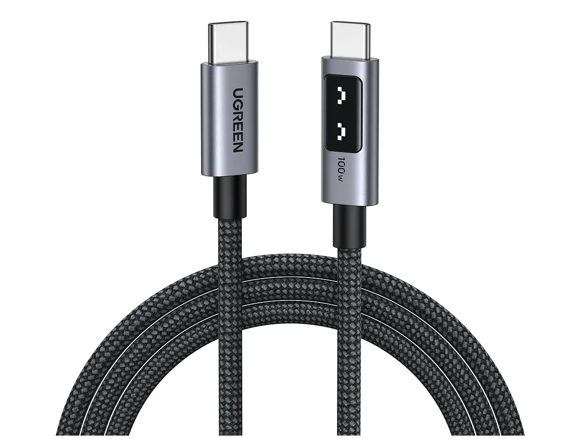 UGREEN Uno 100W 1m USB-C to USB-C Braided Cable with LED Display - Gray