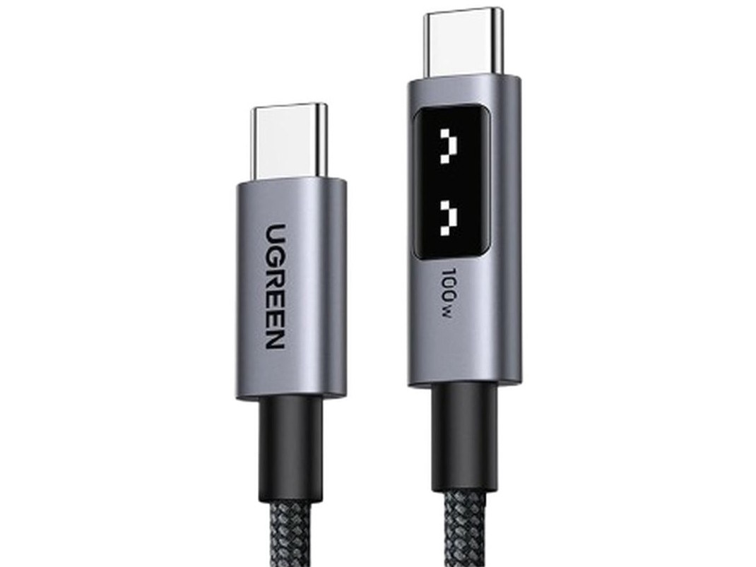 UGREEN Uno 3m 100W USB-C to USB-C Braided Cable with LED Display - Gray