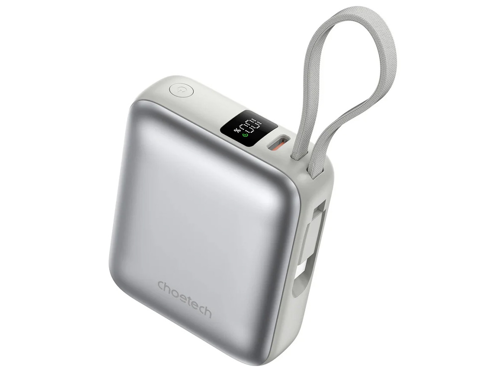Choetech PowerLeap CTB832SL 10000mAh 35W Built-in USB-C Cable Mini Power Bank - Silver
