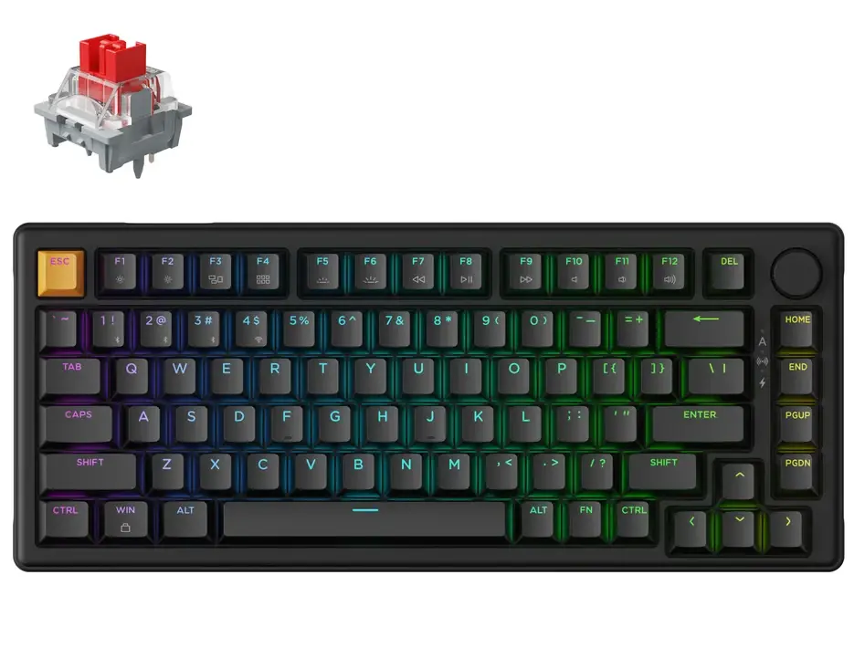 Keychron J2 QMK Wireless RGB Hot-Swap Apex Red Switch Mechanical Keyboard - Black